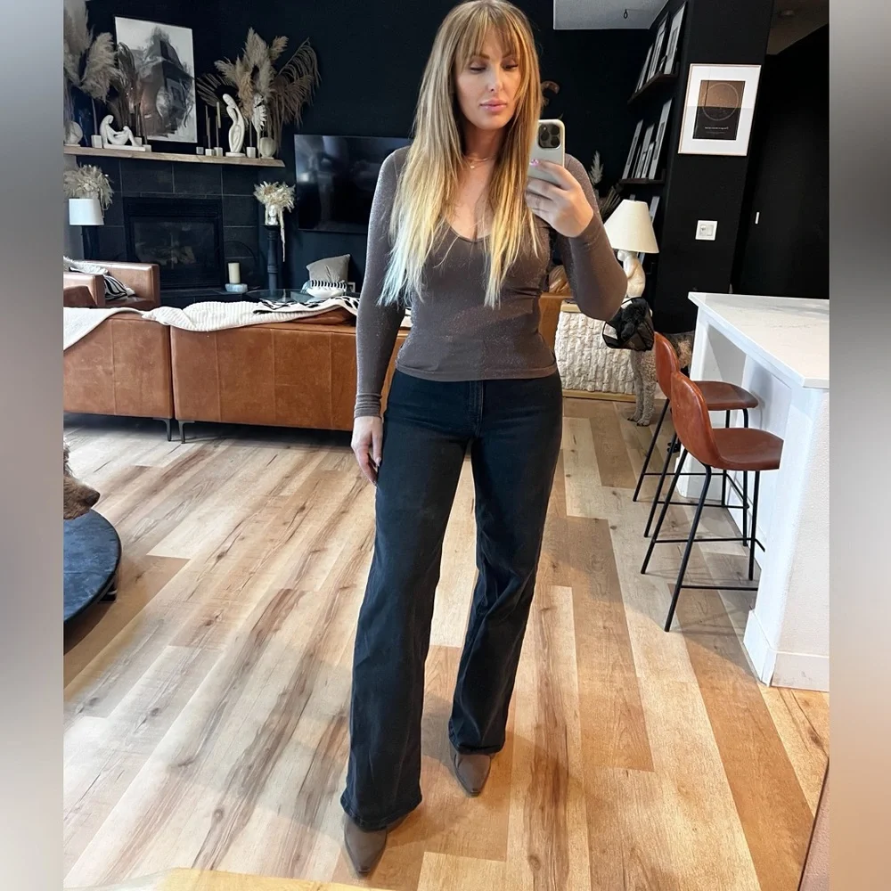 Free people brown shimmer deep v top